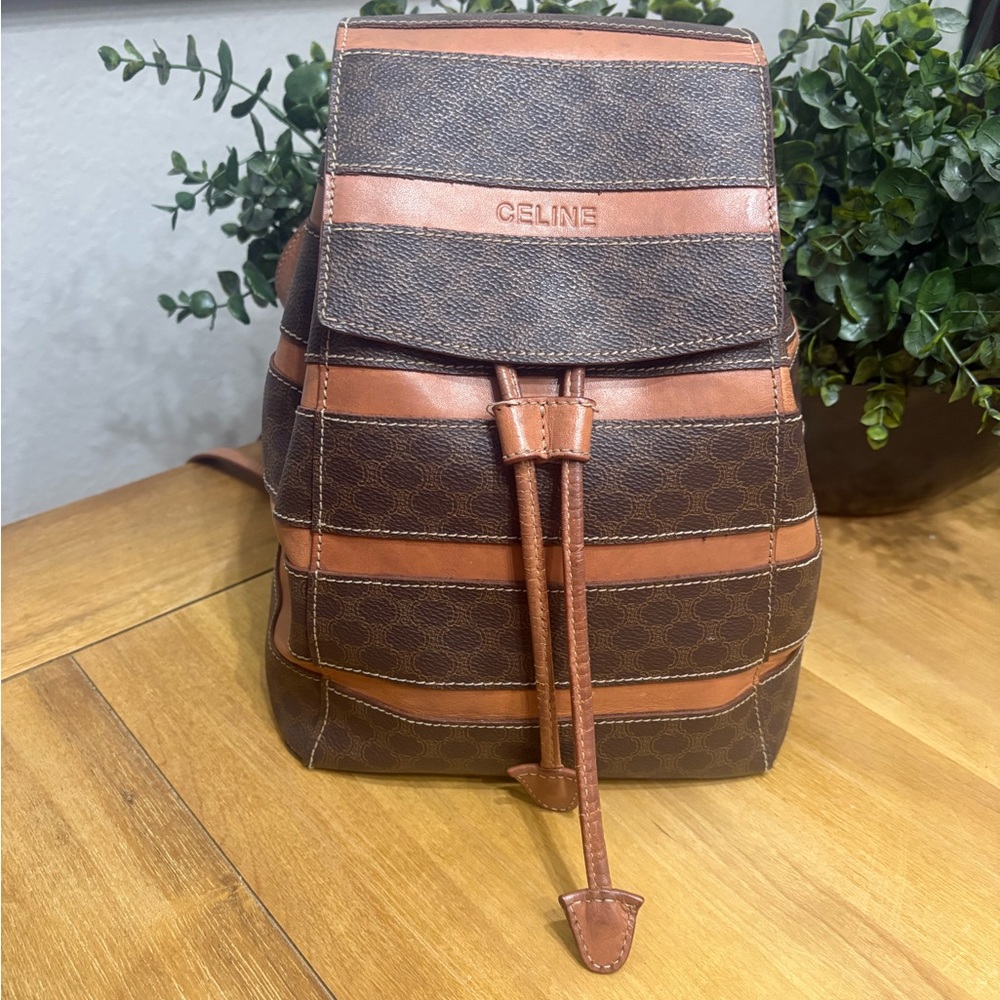 Celine Brown and Tan Patterned Backpack